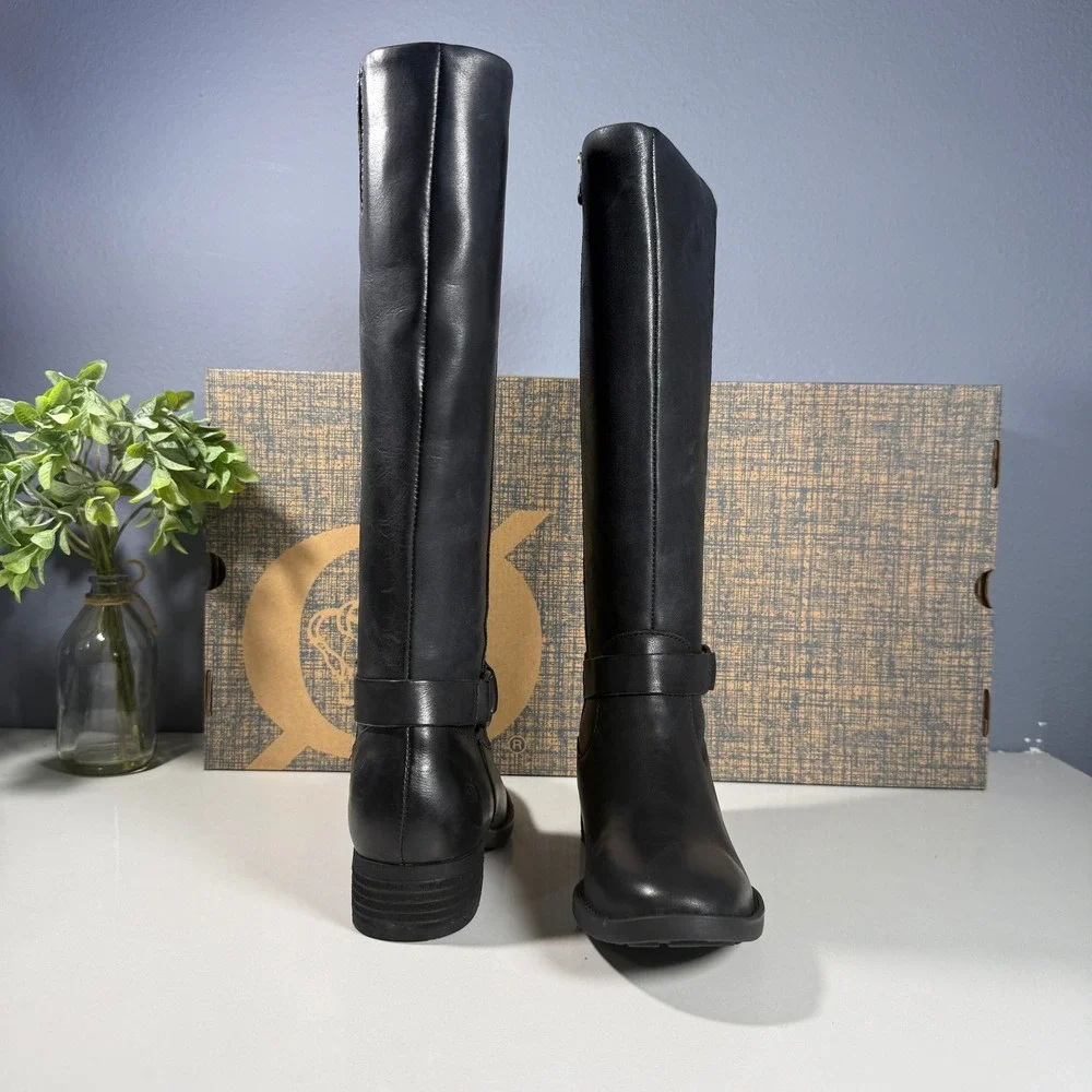 Born Saddler Black Leather Knee High Boots‎ Women Size 5 M